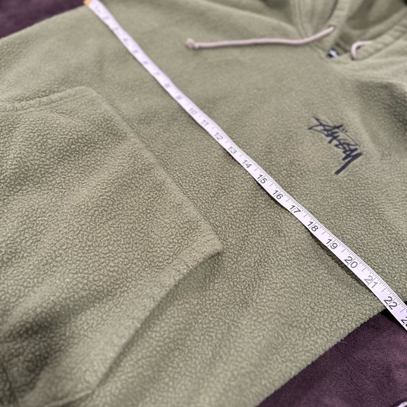 Stüssy Bronson Polar Fleece Drawstring Hoodie Sz: S olive green.Embroidered logo - Picture 4 of 13